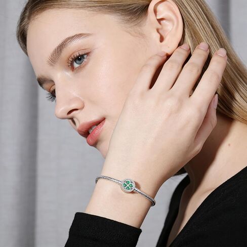 Lucky Clover Charms Fit for Pandora Bracelets: Sterling Silver Four Leaf Clover Beads with Green Crystals - St. Patrick's Day DIY Jewelry Gifts for Women in Saudi Arabia