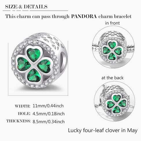 Lucky Clover Charms Fit for Pandora Bracelets: Sterling Silver Four Leaf Clover Beads with Green Crystals - St. Patrick's Day DIY Jewelry Gifts for Women in Saudi Arabia