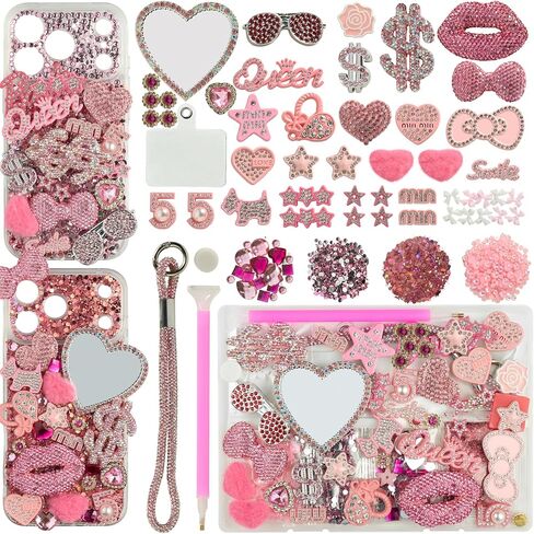 Deinduser Junk Case Charms Kit 780pcs Junk Phone Cases Rhinestone Accessories Hearts Bow Dollar Signs Stars and More Kits Can Be Used in DIY Phone Cases for Women in Kuwait