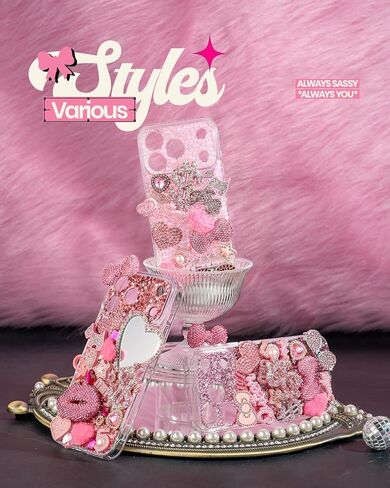 Deinduser Junk Case Charms Kit 780pcs Junk Phone Cases Rhinestone Accessories Hearts Bow Dollar Signs Stars and More Kits Can Be Used in DIY Phone Cases for Women in Kuwait
