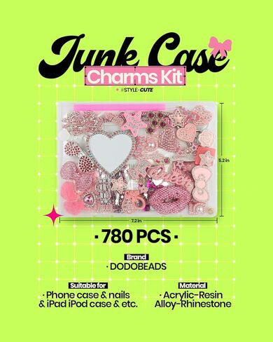 Deinduser Junk Case Charms Kit 780pcs Junk Phone Cases Rhinestone Accessories Hearts Bow Dollar Signs Stars and More Kits Can Be Used in DIY Phone Cases for Women in Kuwait