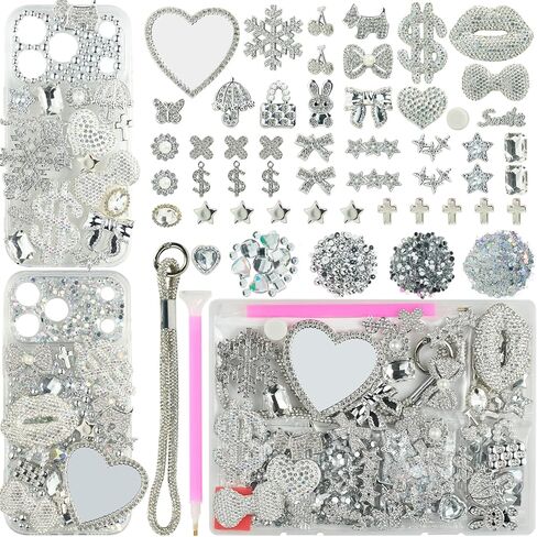 Deinduser Junk Case Charms Kit 780pcs Junk Phone Cases Rhinestone Accessories Hearts Bow Dollar Signs Stars and More Kits Can Be Used in DIY Phone Cases for Women in Kuwait