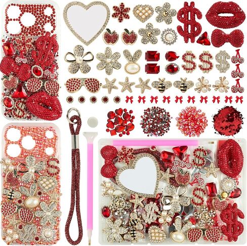 Deinduser Junk Case Charms Kit 780pcs Junk Phone Cases Rhinestone Accessories Hearts Bow Dollar Signs Stars and More Kits Can Be Used in DIY Phone Cases for Women in Kuwait