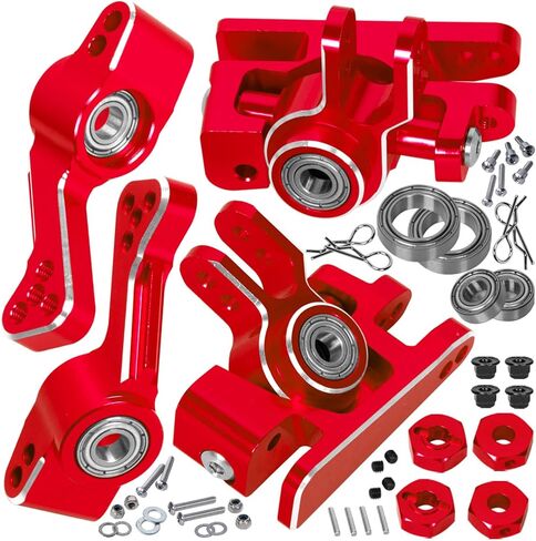 RC Aluminum Caster Block,Steering Blocks,C-Hubs Stub Axle Carriers w/Wheel Hex & Bearings Upgrades Part for 1/10 Slash 4X4 VXL/Rustler 4X4 VXL/Stampede 4WD VXL,Red in Kuwait