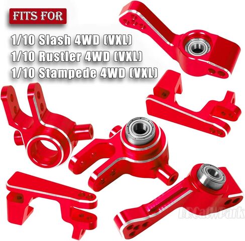 RC Aluminum Caster Block,Steering Blocks,C-Hubs Stub Axle Carriers w/Wheel Hex & Bearings Upgrades Part for 1/10 Slash 4X4 VXL/Rustler 4X4 VXL/Stampede 4WD VXL,Red in Kuwait