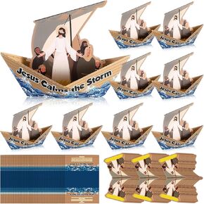 Leitee 24 Sets Jesus Calms The Storm Craft Kit DIY Sunday School Sailboat Cards Christian Faith Jesus Art Craft Religious Party Decorations Catholic Bible Gift for Classroom Home Activities in Kuwait