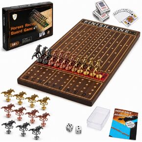 Jyquorp Horse Race Board Game (15.6" x 10") Solid Wood Horse Racing Board Game Set for 2-11 Players with 11 Luxury Metal Horses, 2 Dice & 2 Card Decks, Gifts for Family Party in Saudi Arabia