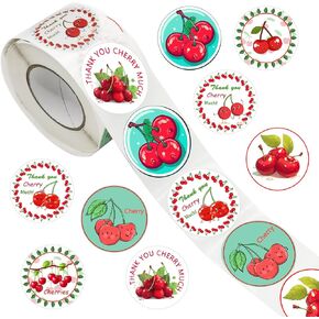 500PCS Cherry Party Roll Stickers, Fruit Birthday Party Favors Decorations Supplies Red Cherries Sticker Cute Labels in Saudi Arabia