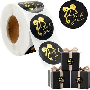 500pcs Gold Thank You Stickers, 1.5 Inch Bow Thank You Stickers, Self-Adhesive Thank You Sticker for Small Business Packaging Envelopes Wedding Gift Wraps (Black) in Saudi Arabia