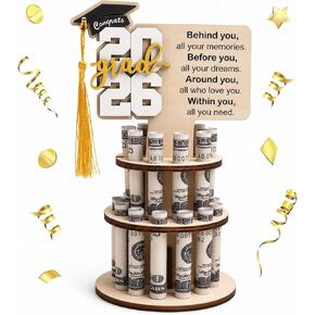 Graduation Money Holder 2026, Wood Class of 2026 Money Holder Cards for Graduation Gift, Unique Grad Money Gift Ideas for Her or Him, 2 Tier Cash Display Stand for Tabletop Party Decor in Saudi Arabia