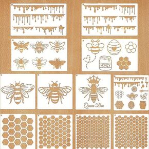 12 Pcs Bee Honeycomb Stencil, Honeycomb Hexagon Reusable Drawing Template, Bee Hive Stencils for Painting in Saudi Arabia