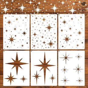 6 Pcs Large Star Stencil for Painting, Reusable Paint Stencils Small Twinkle Wall Drawing Stencils for Wood DIY Craft Canvas Fabric Home Decoration in Saudi Arabia