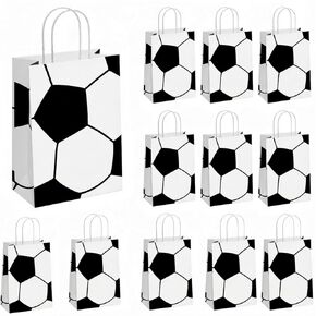 12 Pcs Soccer Party Favor Bags with Handles, Soccer Themed Party Gift Bags for Kids Birthday, Kraft Paper Soccer Goodie Bags, Football Treat Candy Bags for Soccer Team Gifts, Sports Party Supplies in Saudi Arabia