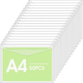 50 Pcs Clear Plastic Envelopes with Snap Button Closure A4 Letter Size Waterproof Document File Folders for Home Office Supplies in Kuwait