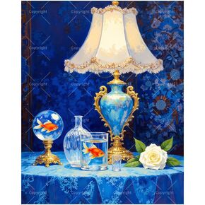 TAOPAOLAB Elegant Goldfish and Lamp Paint by Numbers Kit for Adults - DIY Blue Glass and Rose Painting on Canvas 16x20In, Acrylic Paint Set, Suitable for Beginners, Art for Home Decoration or Gifts in Kuwait