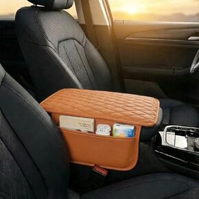 Car Center Console Cover, Stylish Leather Auto Armrest Box Pad with 2 Storage Bags, Waterproof Middle Console Cover Protector, Vehicle Interior Decoration for SUVs, Trucks, RVs (Black) in Saudi Arabia