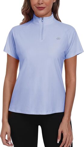 MoFiz Women's Golf Polo Shirt UPF 50+ Sun Protection Quick-Dry Short Sleeve T-Shirt 1/4 Zip Collared Athletic Tennis Tops in Saudi Arabia