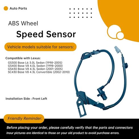 Front Left Driver Side ABS Wheel Speed Sensor Compatible with Lexus GS300 1998-2005, GS400 1998-2000, GS430 2001-2005, SC430 2002-2010 Base – Replaces 8954330160, SU12349, ALS697 in Saudi Arabia