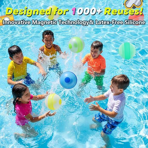 Reusable Water Balloons 6 Pcs Quick-Fill Self-Sealing Pool & Beach Water Toys for Boys Girls Ages 3-12, Outdoor Summer Splash Balls for Backyard Kids Activities (6 Colour) in Saudi Arabia