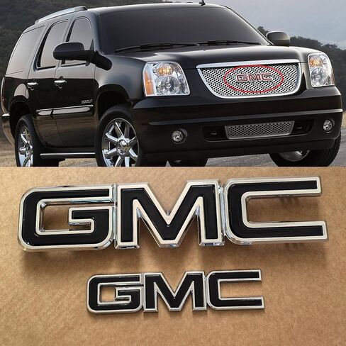 2021-2024 Yukon kit OEM Front Grille & Rear Emblems 3D Plastic Badge Replacement for Yukon/Yukon XL Denali AT4 SLT SLE 84729912 (All Gloss Black) in Saudi Arabia