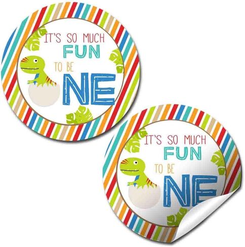 Dino-Mite Dinosaur Stomping By Birthday Party Thank You Sticker Labels for Boys, 40 2" Party Circle Stickers by AmandaCreation, Great for Party Favors, Envelope Seals & Goodie Bags in Kuwait