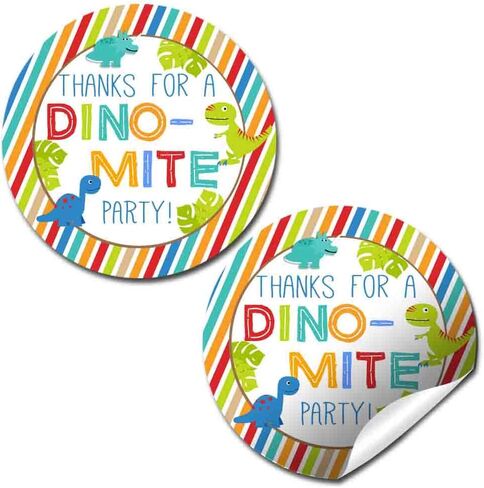 Dino-Mite Dinosaur Stomping By Birthday Party Thank You Sticker Labels for Boys, 40 2" Party Circle Stickers by AmandaCreation, Great for Party Favors, Envelope Seals & Goodie Bags in Kuwait