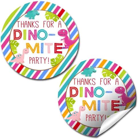 Dino-Mite Dinosaur Stomping By Birthday Party Thank You Sticker Labels for Boys, 40 2" Party Circle Stickers by AmandaCreation, Great for Party Favors, Envelope Seals & Goodie Bags in Kuwait