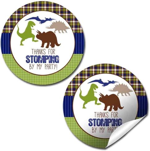 Dino-Mite Dinosaur Stomping By Birthday Party Thank You Sticker Labels for Boys, 40 2" Party Circle Stickers by AmandaCreation, Great for Party Favors, Envelope Seals & Goodie Bags in Kuwait