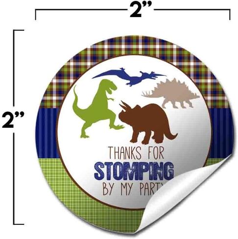 Dino-Mite Dinosaur Stomping By Birthday Party Thank You Sticker Labels for Boys, 40 2" Party Circle Stickers by AmandaCreation, Great for Party Favors, Envelope Seals & Goodie Bags in Kuwait