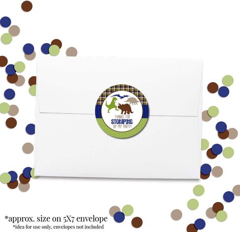 Dino-Mite Dinosaur Stomping By Birthday Party Thank You Sticker Labels for Boys, 40 2" Party Circle Stickers by AmandaCreation, Great for Party Favors, Envelope Seals & Goodie Bags in Kuwait