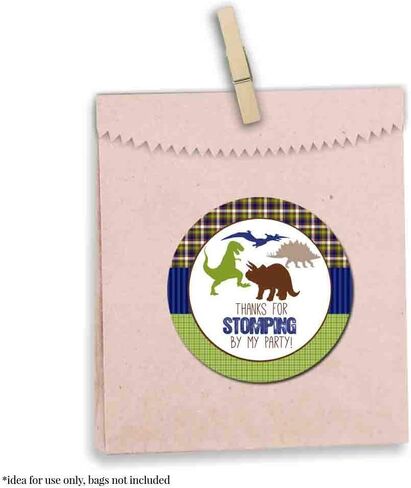Dino-Mite Dinosaur Stomping By Birthday Party Thank You Sticker Labels for Boys, 40 2" Party Circle Stickers by AmandaCreation, Great for Party Favors, Envelope Seals & Goodie Bags in Kuwait