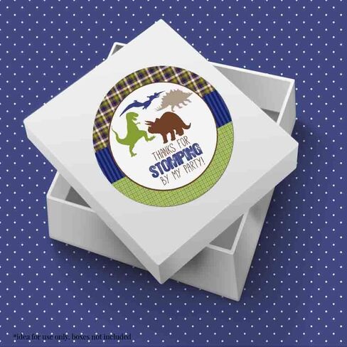 Dino-Mite Dinosaur Stomping By Birthday Party Thank You Sticker Labels for Boys, 40 2" Party Circle Stickers by AmandaCreation, Great for Party Favors, Envelope Seals & Goodie Bags in Kuwait