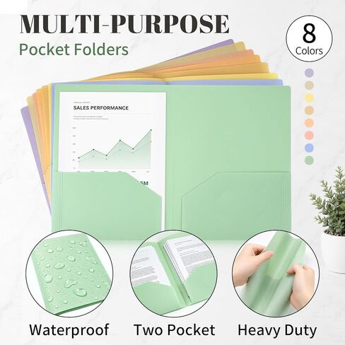 2 Pocket Plastic Folders, 8 Pack, Durable Letter Size File Folders with Business Card Slot, Heavy Duty Plastic Folders for School Office, (Assorted Colors) in Saudi Arabia