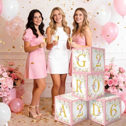 BORAMDO Floral Graduation Balloon Box Pink Graduation Party Decorations Wildflower Floral Grad Boxes with Letters Class of 2026 Congrats Grad Decor Photo Prop for 2026 Graduation Party Favors in Saudi Arabia