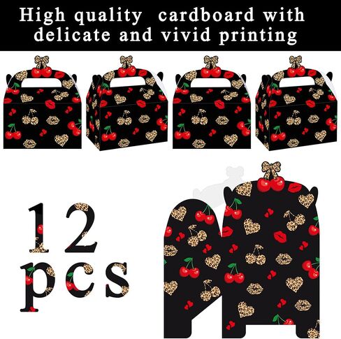 Cheetah Cherry Bow Favor Box Leopard Print Birthday Party Supplies Gift Treat Box 12PCS Goodie Boxes for Girls Safari Animal Party Bachelorette Decor in Kuwait