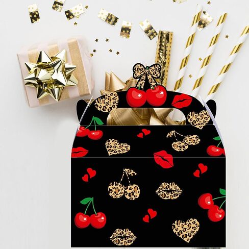 Cheetah Cherry Bow Favor Box Leopard Print Birthday Party Supplies Gift Treat Box 12PCS Goodie Boxes for Girls Safari Animal Party Bachelorette Decor in Kuwait