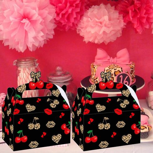 Cheetah Cherry Bow Favor Box Leopard Print Birthday Party Supplies Gift Treat Box 12PCS Goodie Boxes for Girls Safari Animal Party Bachelorette Decor in Kuwait
