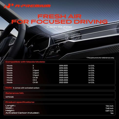 A-Premium Cabin Air Filter with Activated Carbon Compatible with Mazda 3 2019-2025, 3 Sport 2019-2023/2025, CX-30 CX30 2020-2025, CX-5 CX5 2025, CX-50 CX50 2023-2025 in Kuwait
