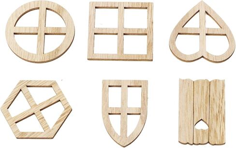 100Pcs Wood Mini Window, Fortune Paulownia Wooden Miniature Windows for Crafts, 6 Designs Wood Window Cutouts, Multipurpose Miniature Windows Frame for DIY Crafts Projects in Saudi Arabia