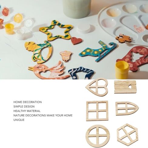 100Pcs Wood Mini Window, Fortune Paulownia Wooden Miniature Windows for Crafts, 6 Designs Wood Window Cutouts, Multipurpose Miniature Windows Frame for DIY Crafts Projects in Saudi Arabia