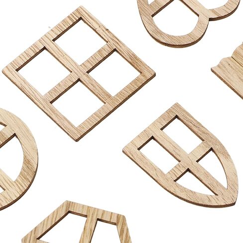 100Pcs Wood Mini Window, Fortune Paulownia Wooden Miniature Windows for Crafts, 6 Designs Wood Window Cutouts, Multipurpose Miniature Windows Frame for DIY Crafts Projects in Saudi Arabia