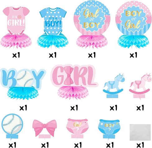12 Pcs Baby Gender Reveal Honeycomb Centerpieces Table Toppers Blue and Pink Gender Reveal Party Decorations Supplies for Unisex He or She Boy or Girl Baby Shower Pregnancy Announcements Decor in Saudi Arabia