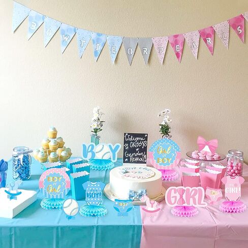 12 Pcs Baby Gender Reveal Honeycomb Centerpieces Table Toppers Blue and Pink Gender Reveal Party Decorations Supplies for Unisex He or She Boy or Girl Baby Shower Pregnancy Announcements Decor in Saudi Arabia