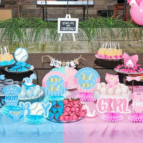 12 Pcs Baby Gender Reveal Honeycomb Centerpieces Table Toppers Blue and Pink Gender Reveal Party Decorations Supplies for Unisex He or She Boy or Girl Baby Shower Pregnancy Announcements Decor in Saudi Arabia