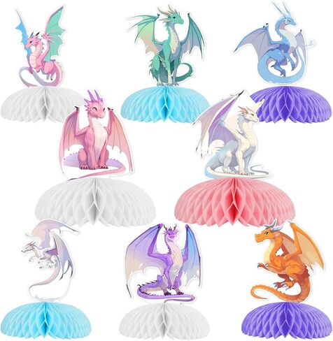8Pcs Dragon Honeycomb Centerpieces Colorful Dragon Table Decoration Dragons Birthday Party Decorations for Girl Fantasy-Dragon Party Dragon-Knight Birthday Decor for Baby Shower 1st 2rd Bday in Saudi Arabia