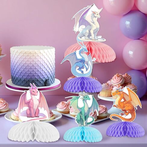 8Pcs Dragon Honeycomb Centerpieces Colorful Dragon Table Decoration Dragons Birthday Party Decorations for Girl Fantasy-Dragon Party Dragon-Knight Birthday Decor for Baby Shower 1st 2rd Bday in Saudi Arabia