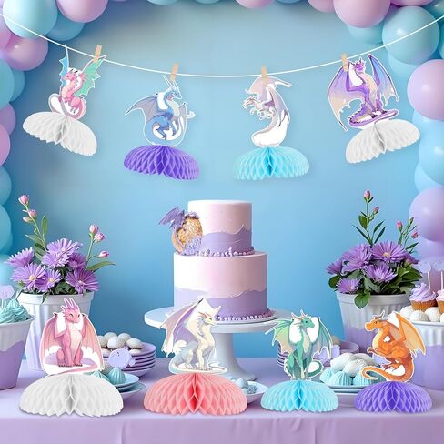 8Pcs Dragon Honeycomb Centerpieces Colorful Dragon Table Decoration Dragons Birthday Party Decorations for Girl Fantasy-Dragon Party Dragon-Knight Birthday Decor for Baby Shower 1st 2rd Bday in Saudi Arabia