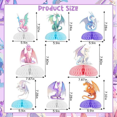 8Pcs Dragon Honeycomb Centerpieces Colorful Dragon Table Decoration Dragons Birthday Party Decorations for Girl Fantasy-Dragon Party Dragon-Knight Birthday Decor for Baby Shower 1st 2rd Bday in Saudi Arabia