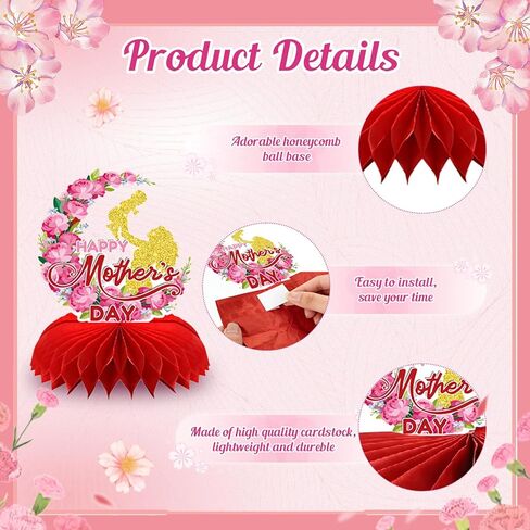 Mother's Day Honeycomb Centerpiece - 9Pcs 3D Red Pink Flower Table Decorations, Mother's Day Themed Honeycomb Centerpiece for Party Supplies & Gifts for Mom in Kuwait