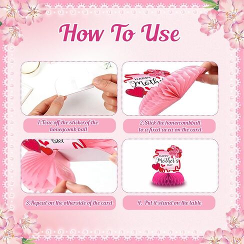 Mother's Day Honeycomb Centerpiece - 9Pcs 3D Red Pink Flower Table Decorations, Mother's Day Themed Honeycomb Centerpiece for Party Supplies & Gifts for Mom in Kuwait
